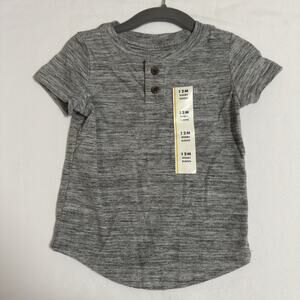 Cat & Jack Short Sleeve Henley Pocket Shirt Size 12 Months Grey